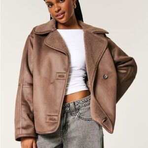 Hollister Sherpa Lined Faux Brown Suede Jacket